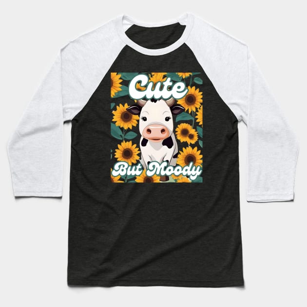 Cute Cow-Moody Cow Lovers Farm cowgirl baby cow an sunflower Baseball T-Shirt by click2print